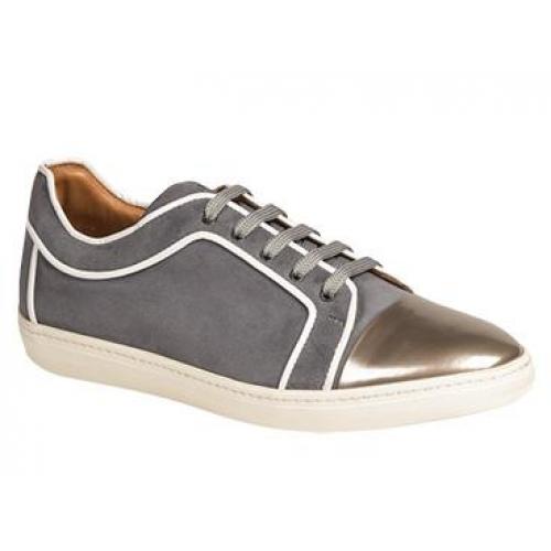 Mezlan "Valeri" Silver / Grey Genuine Metallic Soft Calfskin / Suede Dress Sneakers 6260